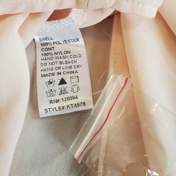 Y2K Fairy Grunge Silky Tunic Blouse M Peach w/ Black Floral Lace Sheer Open Back - Picture 14 of 14